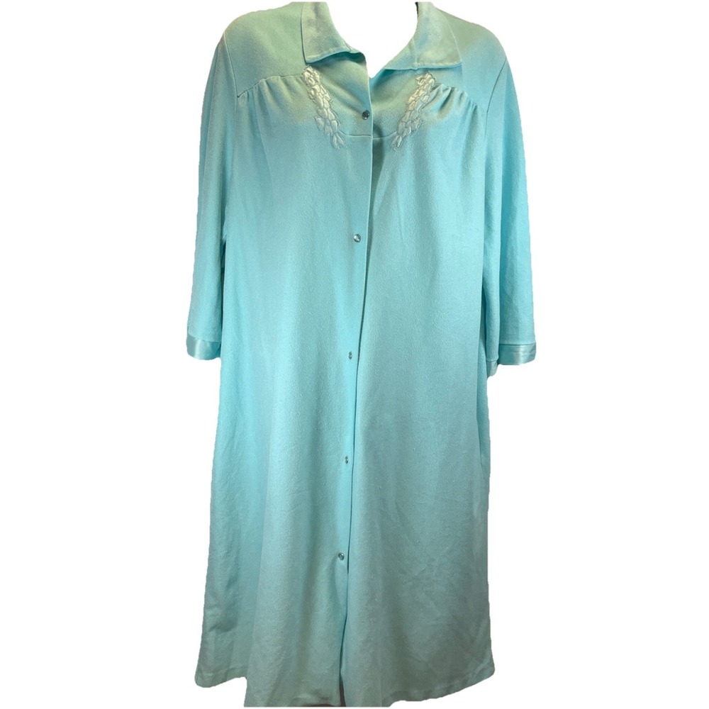 Vanity Fair Women's Vintage Seafoam Green Robe Snap Closure Pockets Sz M